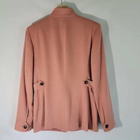 Anne Klein Salmon Pink/Peach 100% Cashmere Single Breasted Peacoat Blazer Size 8 - Picture 6 of 12